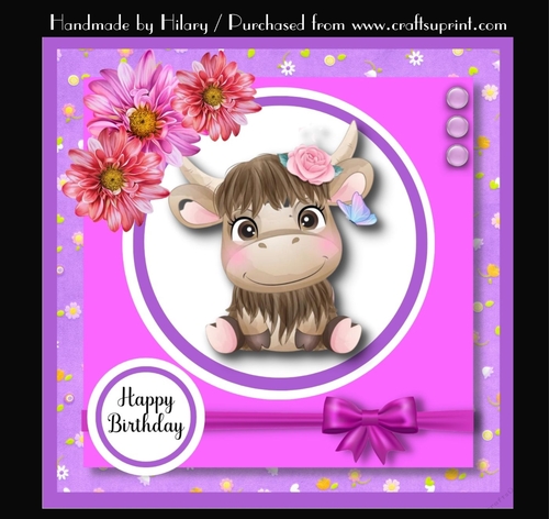 7 Inch Square Card Mini Kit -  Cute Little Highland Cow