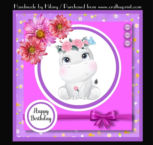 7 Inch Square Card Mini Kit -  Cute Little Hippo