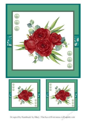 7 inch and 3 inch Square Toppers - Red Roses
