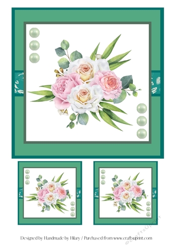 7 inch and 3 inch Square Toppers - Pink Roses