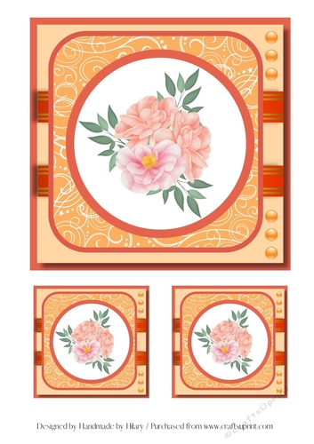 7 inch and 3 inch Square Toppers -  Peonies