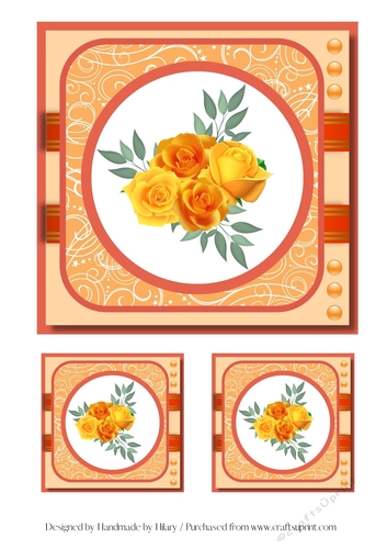 7 inch and 3 inch Square Toppers -   Orange and Lemon Roses