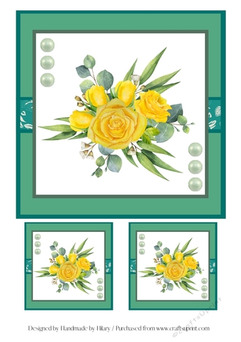 7 inch and 3 inch Square Toppers -   Yellow Roses