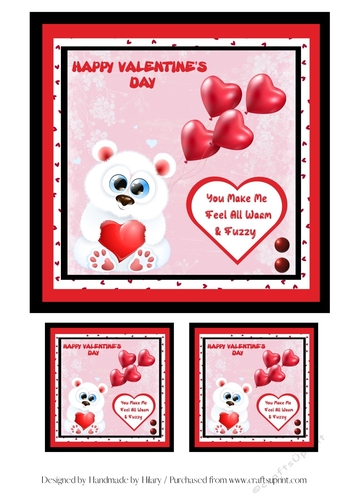 7 inch and 3 inch Square Toppers -  You Make Me Feel All Warm and Fuzzy Valentines Card