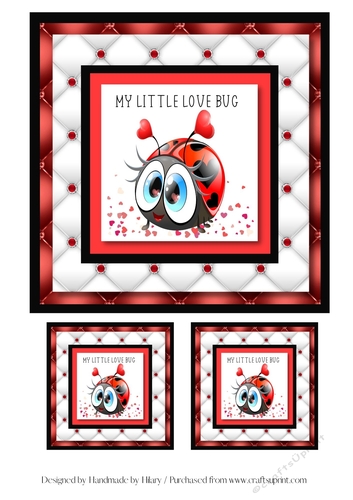 7 inch and 3 inch Square Toppers -  My Little Love Bug Valentines Day Card
