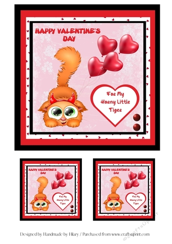 7 inch and 3 inch Square Toppers -   Horny Little Tiger Valentines Card
