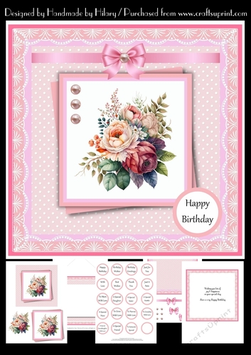 7 Inch Square Card Mini Kit -  Peony Bouquet 1