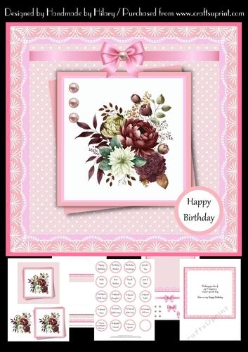 7 Inch Square Card Mini Kit -  Peony Bouquet 3