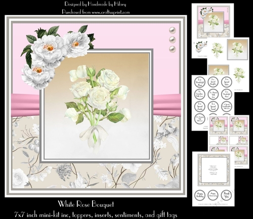 White Rose Bouquet - 7x7 inch square card 