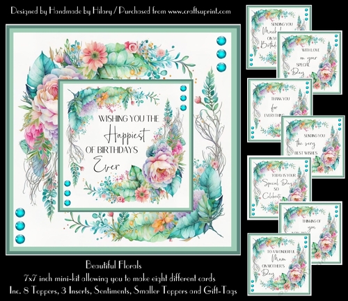 Beautiful Florals - 7x7 Inch Square Card Mini-Kit - Makes 8 Cards
