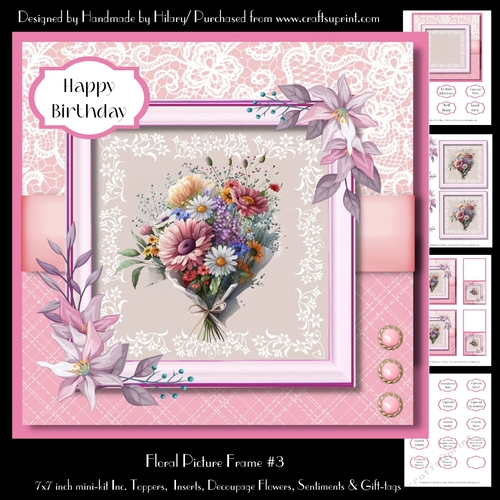 Floral Picture Frame #3 - 7x7 Inch Square Card