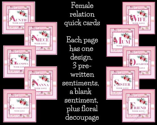 Female Relation Quick Cards - Bumper Kit (includes 10 designs)