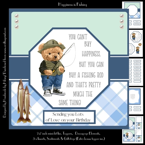 Happiness is Fishing (7x7 inch square card)