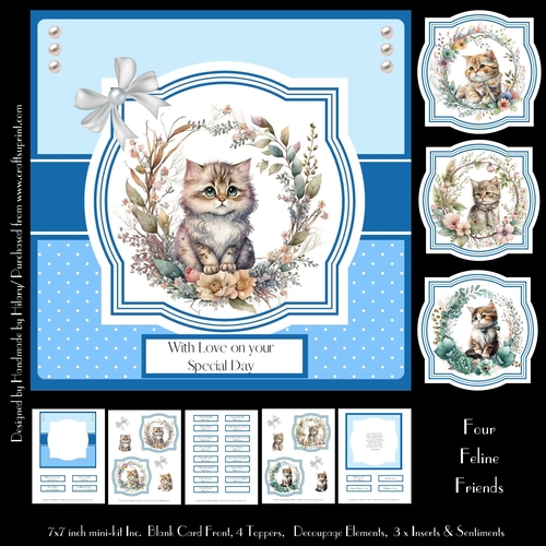 Four Feline Friends (7x7 inch square card)