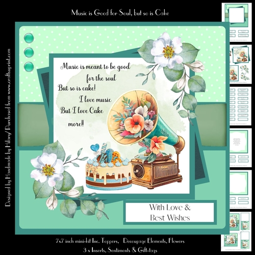 Music is Good for the Soul, But so is Cake  (7x7 inch square card)