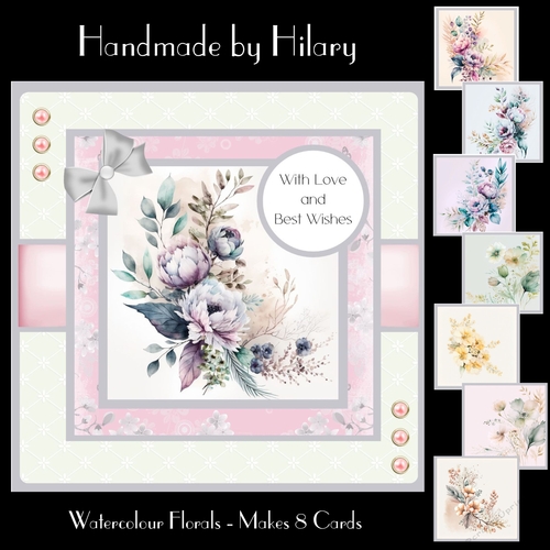 Watercolour Florals - Makes 8 cards (7x7 mini kit)