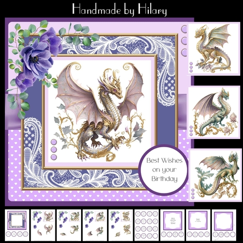 Dazzling Dragons - Makes 4 Cards (7x7 inch square card kit)