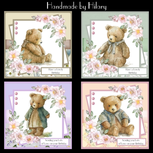 Vintage Teddy Bears Bumper Kit - Makes 4 Cards (7x7 inch square cards)
