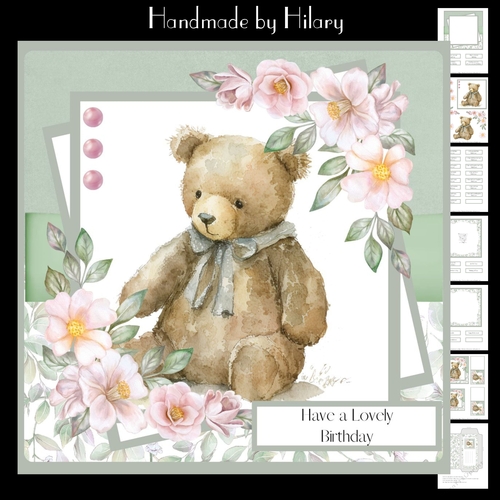 Vintage Teddy Bear #2 (7x7 inch square card kit)