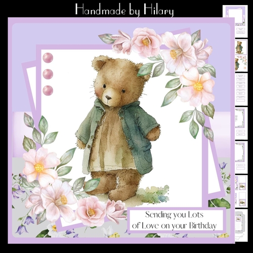 Vintage Teddy Bear #3 (7x7 inch square card kit)