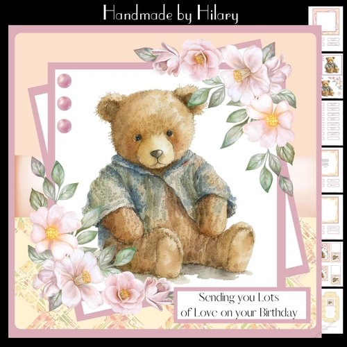 Vintage Teddy Bear #4 (7x7 inch square card kit)