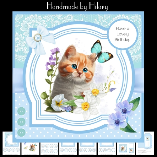 Cat Amongst the Flowers (7x7 inch square card kit)