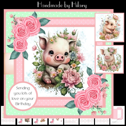 Little Piglet in the Middle - Makes 3 cards (7x7 inch square card mini kit)