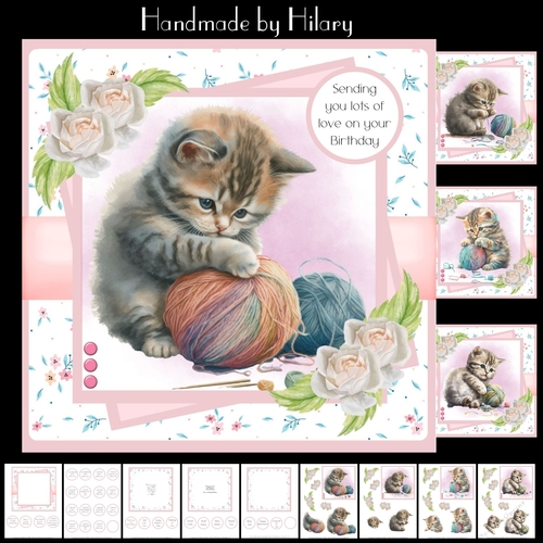 Playful Kittens - Makes 4 Cards (7x7 inch square card kit)