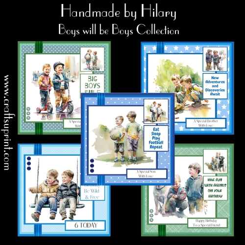 Boys will be Boys Bumper Collection - Makes 5 Cards (7x7 inch square card kits)