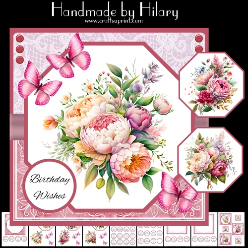 Peony Posies - Makes 3 Cards (7x7 inch square card kit)