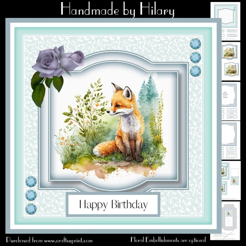 Woodland Fox #2 (7x7 inch square card kit)