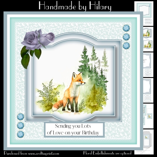 Woodland Fox #3 (7x7 inch square card kit)