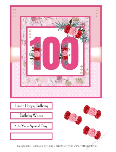 100th Birthday Quick Card - 7x7 inch square