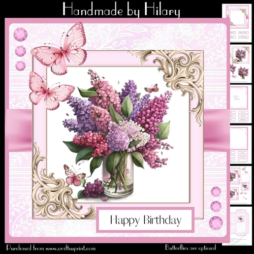 Lilacs and Butterflies #1 (7x7 inch square card kit)