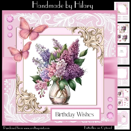 Lilacs and Butterflies #2 (7x7 inch square card kit)