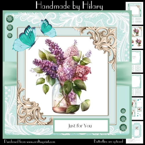 Lilacs and Butterflies #4 (7x7 inch square card kit)