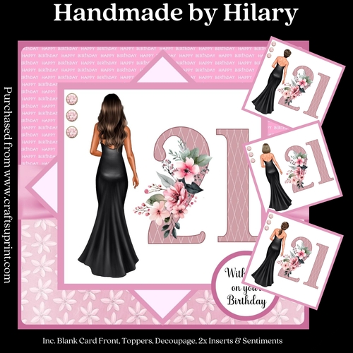Brunette 21st Birthday (7x7 inch square card kit)