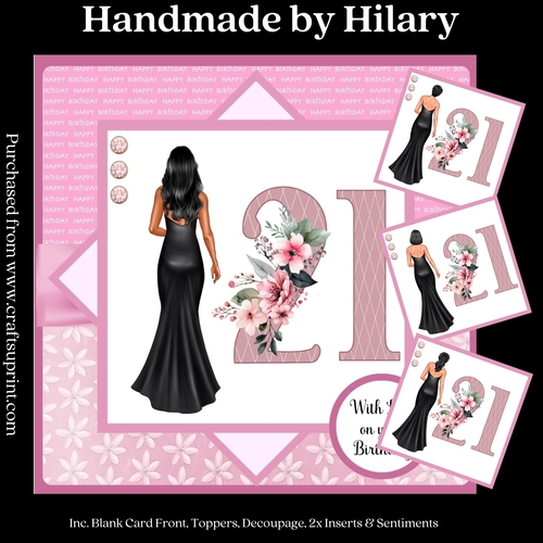 Dark Haired 21st Birthday (7x7 inch square card kit)