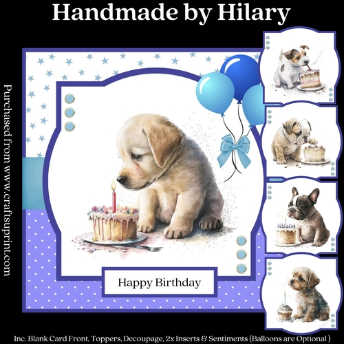 Birthday Pooches - Makes 5 Cards (7x7 inch square card kit)