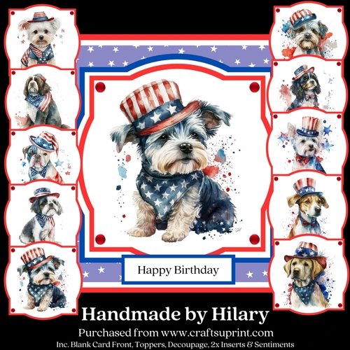 4th July Pups - makes 10 cards (7x7 inch square card kit)