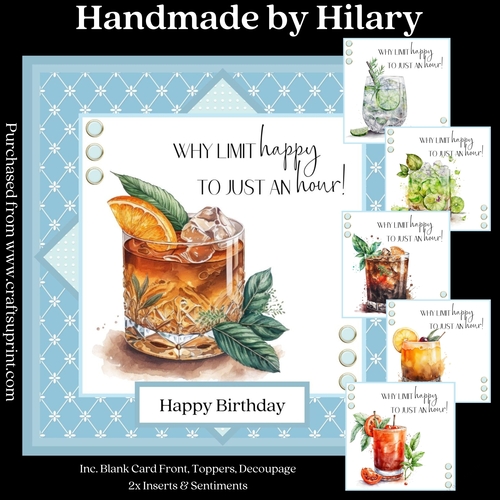 Happy Hour Cocktails - makes 6 cards (7x7 inch square card kit)