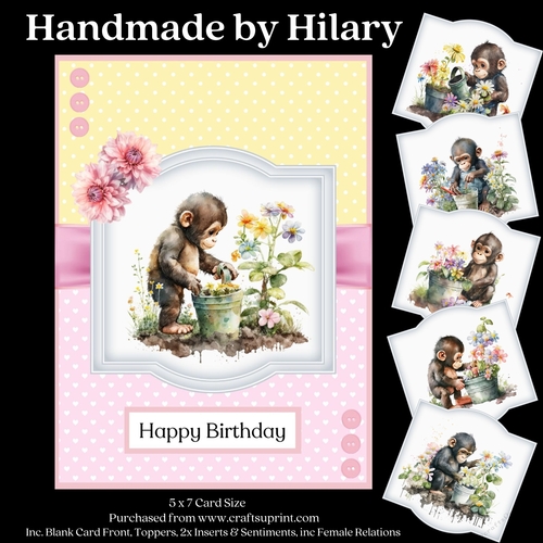 Cute Gardening Chimpanzees (5x7 inch)