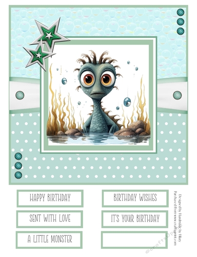 Cute Little Monster 8x8 Quick Card - Design 2