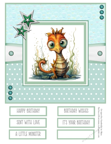 Cute Little Monster 8x8 Quick Card - Design 5