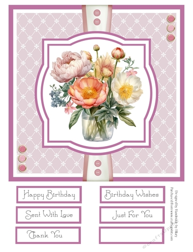 Bright and Colourful Peonies 8x8 Quick Card - Design 1