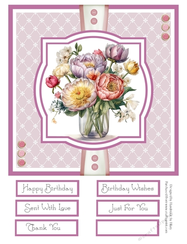 Bright and Colourful Peonies 8x8 Quick Card - Design 2