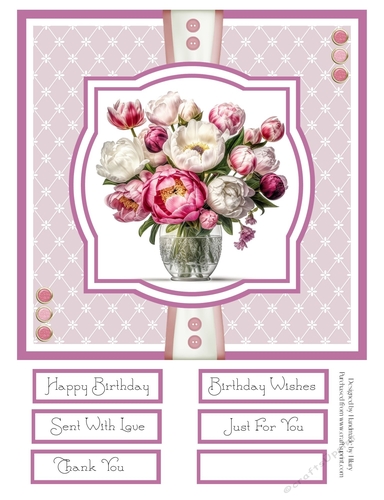 Bright and Colourful Peonies 8x8 Quick Card - Design 3