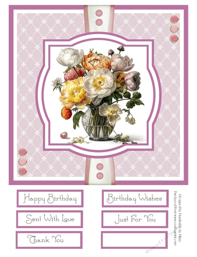 Bright and Colourful Peonies 8x8 Quick Card - Design 5