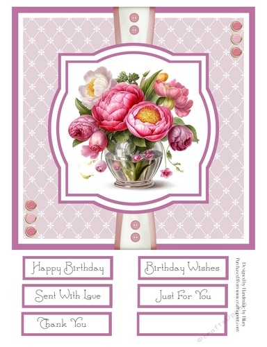 Bright and Colourful Peonies 8x8 Quick Card - Design 6