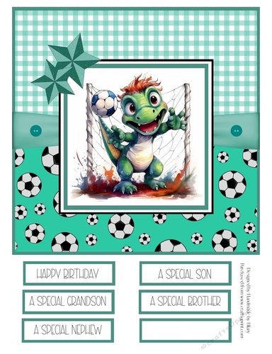 Soccersaurus 8x8 Quick Card - Design 5